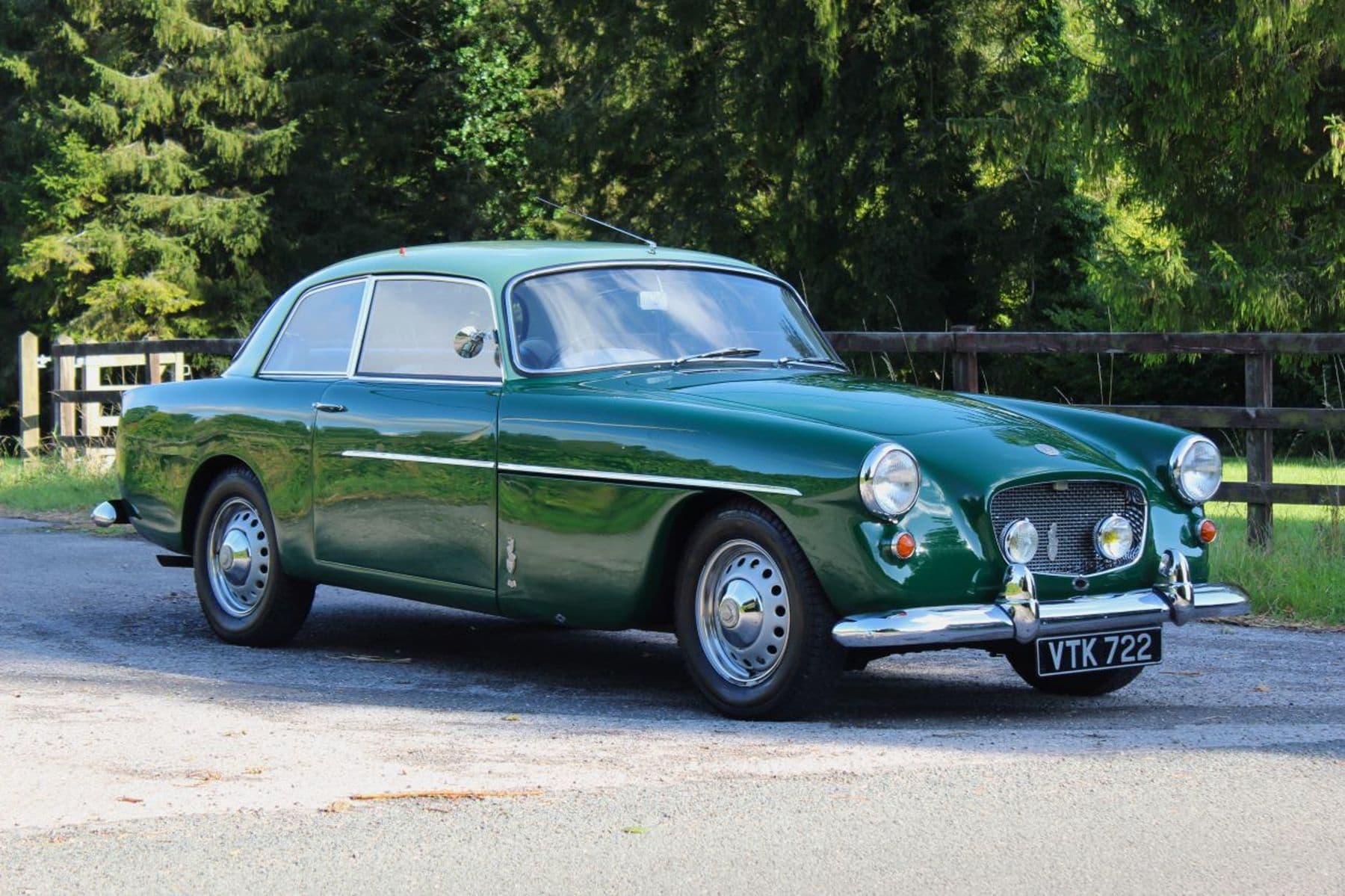 A green Bristol 406 photographed from the front three-quarter angle